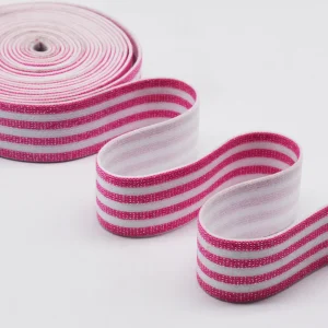 3cm Pink Metallic Stripe Jacquard Elastic Band - Image 4