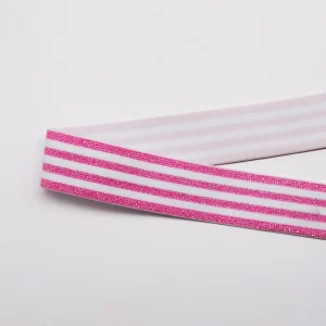 Alternative view of 3cm Pink Metallic Stripe Jacquard Elastic Band