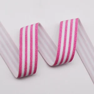 3cm Pink Metallic Stripe Jacquard Elastic Band - Image 3