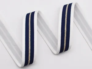 Striped elastic band showing weaving texture, material options, and thickness